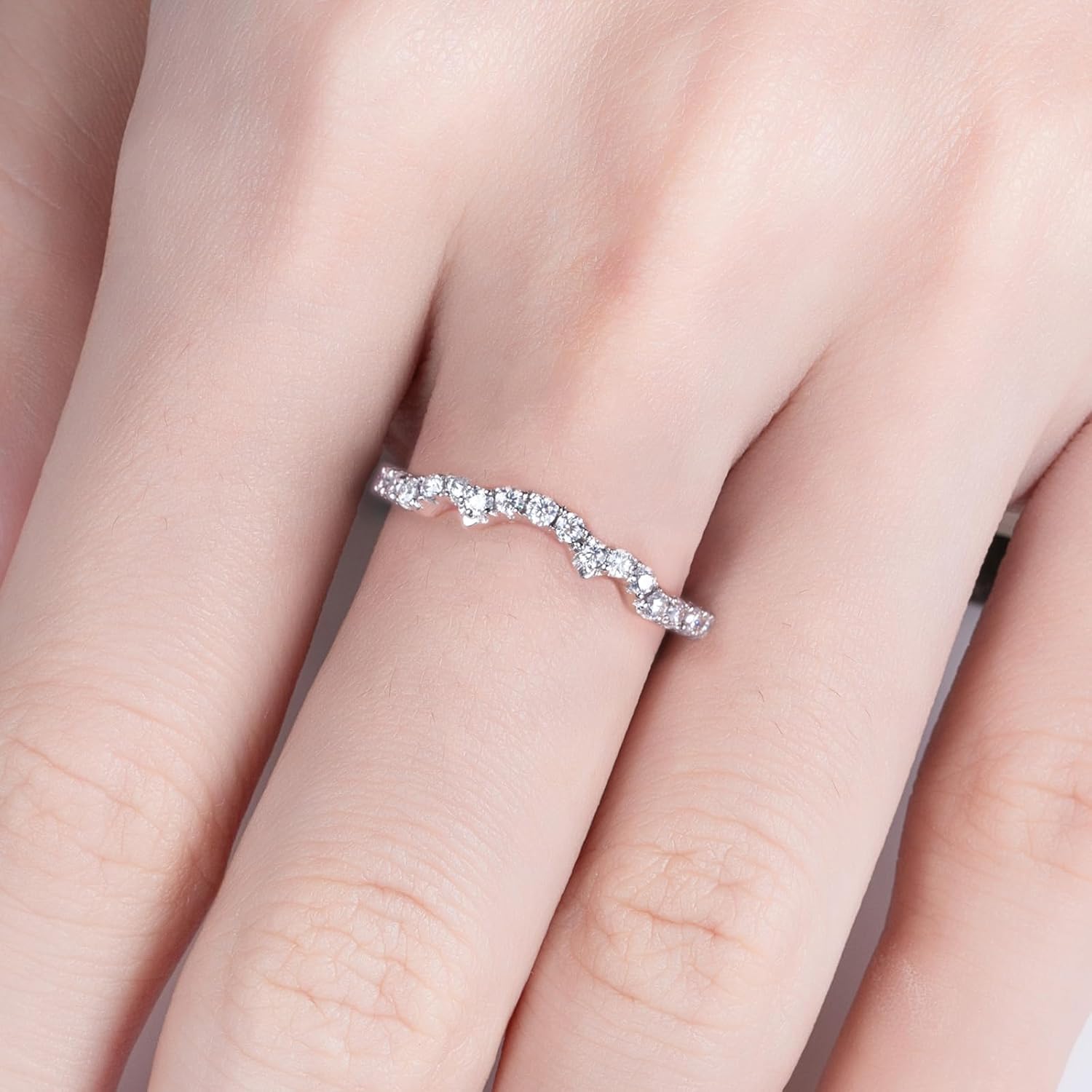 Moissanite Wedding Band Half Eternity Rings D Color VVS1 Clarity Round Cut Ring Enhancer S925 Sterling Silver Curved Stackable Anniversary Bands for Women with Certificate - Image 6