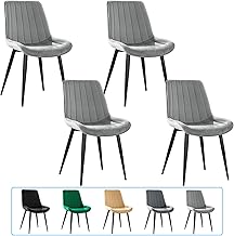 Pack of 4 Dining Chairs, Kitchen Chairs, Upholstered Chair, Lounge Chair, Design Chair with Back, Velvet Seat with Metal Legs Black, Grey