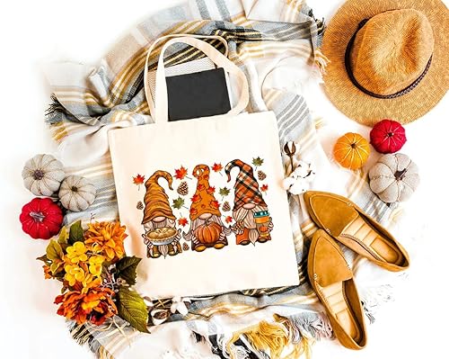 Miniatura 7 de Bonita bolsa de lona de gnomos de otoño para mujer, estética, hojas de otoño, calabaza, reutilizable, bolsa de comestibles para el día de Acción de