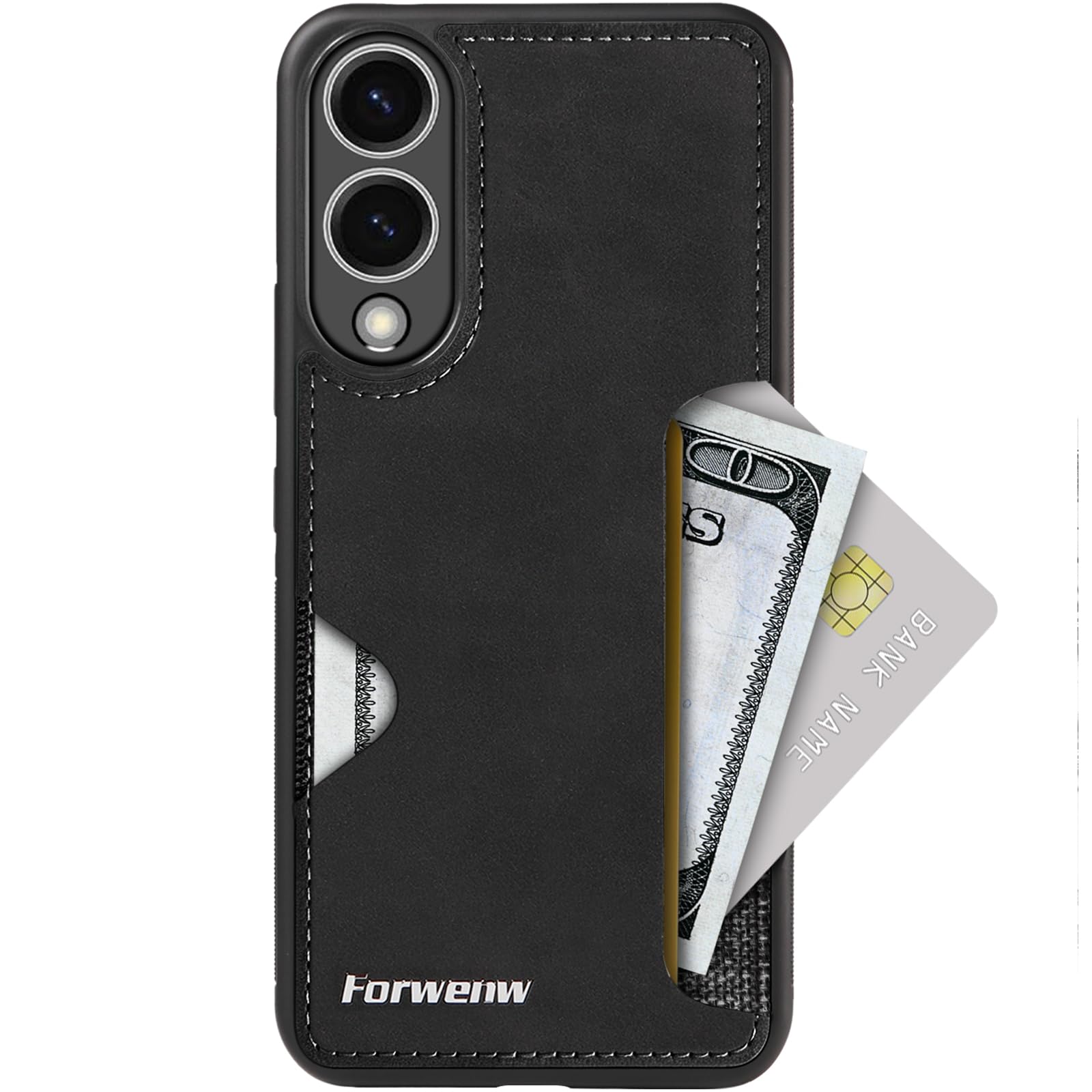 Handyhülle für Samsung Hülle Mit Kartenfäch, Lederrückseite Hülle, Ultra Dünn Silikon Stoßfest Schutzhülle