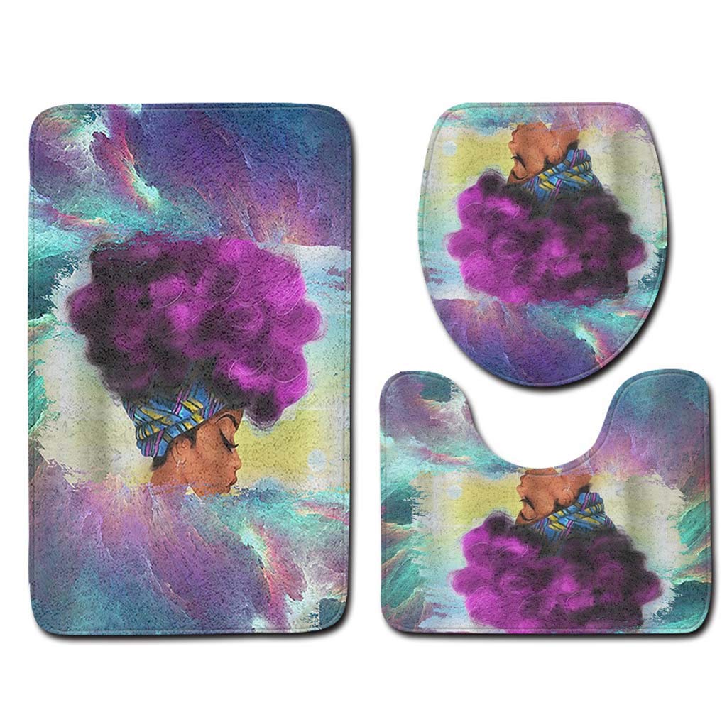 Tapis de salle de bain en trois pièces avec tapis de toilette et tapis de porte