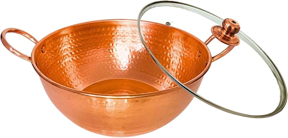 Tacho De Cobre Puro 14 Litros Com Tampa de Vidro Alças Cobre