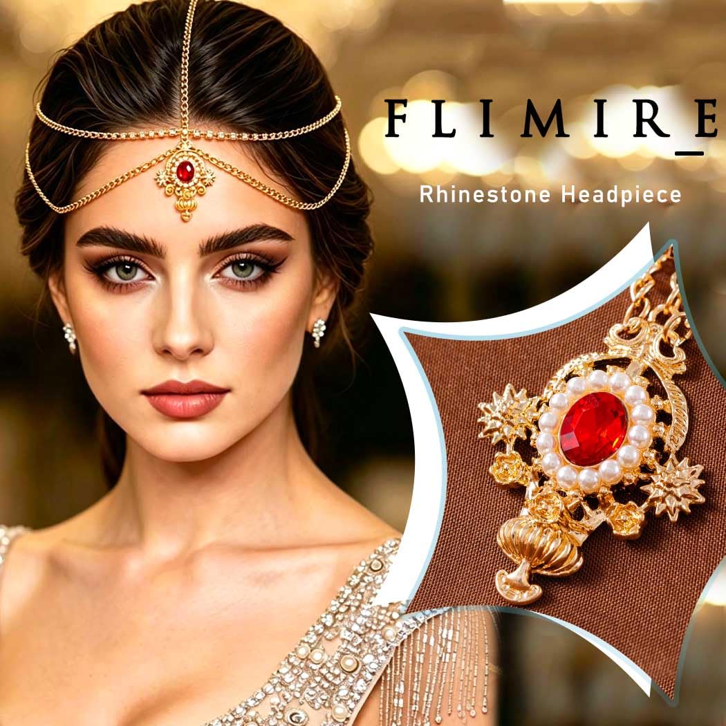 Gold Rhinestone Head Chain Indian Layered Forehead Headpiece Wedding Bridal Hair Jewelry