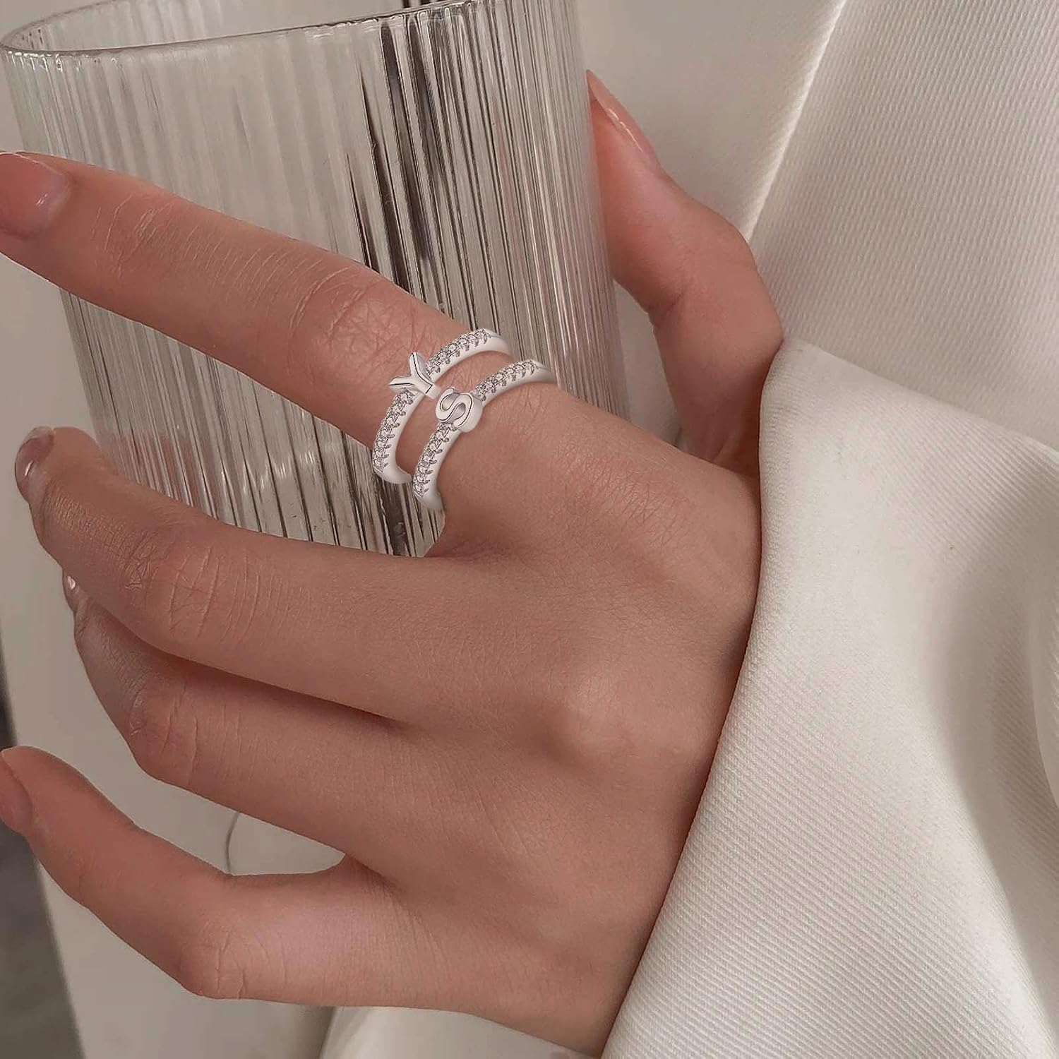 INFUSEU S Initial Rings for Women Teen Sterling Silver 925 Letter Jewelry Stacking Alphabet Monogram Toe Stackable Stacks Adjustable Size 7 6 8 Girlfriend Birthday - Image 5