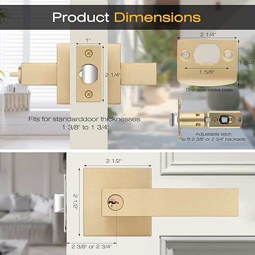 Miniatura 7 de EHOMEWARE Paquete de 10 manijas de puerta doradas, palancas de puerta de entrada con llaves, sin llave igual, manija de puerta interior con diseño