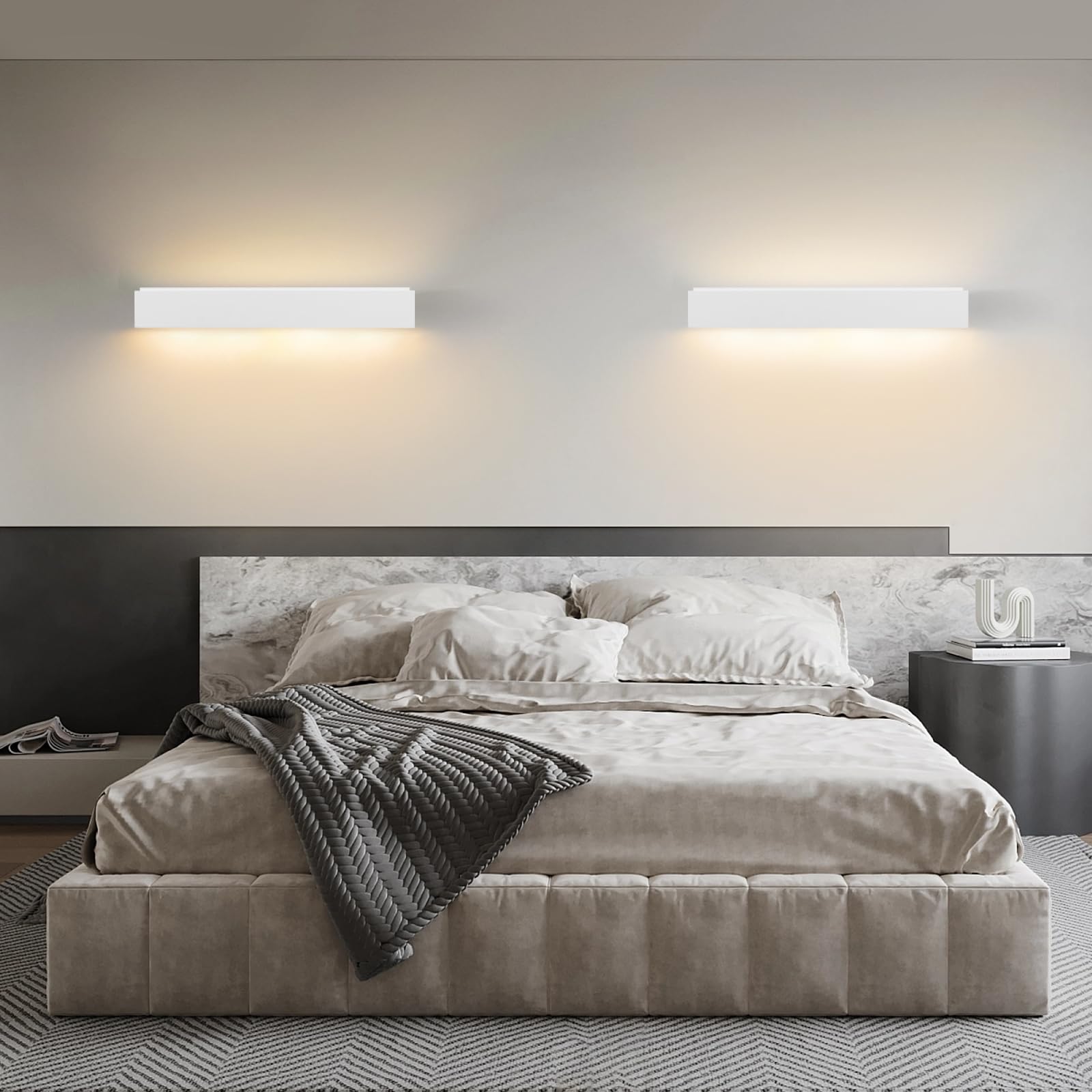Homefire Wandleuchte Innen Wandlampe Flur - 2er Up and Down Wandleuchten | Modern Design G9 Flurlampe Weiß Gipsleuchte Wand Treppenhaus Lampe für Wohnzimmer Küche 52CM - Ohne Leuchtmittel