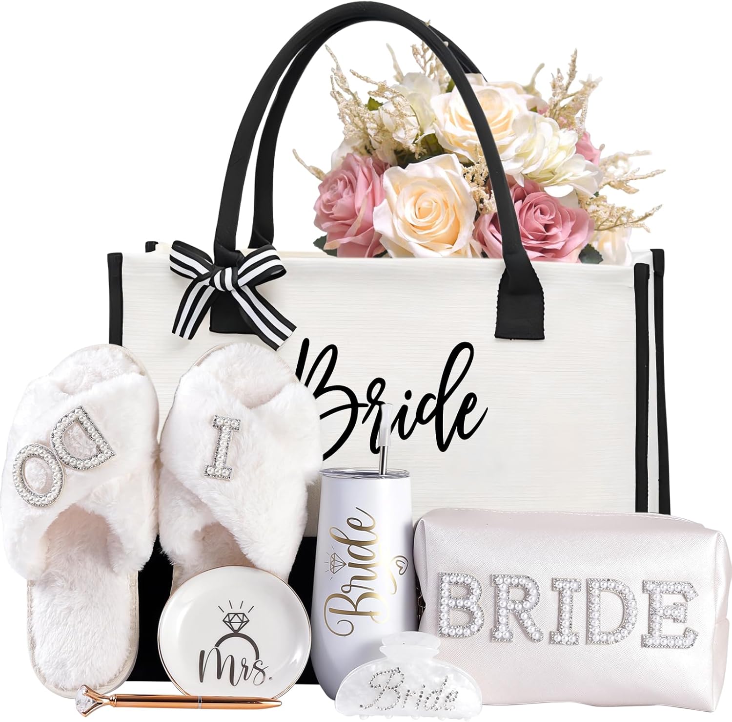 Bride Gifts Canvas Tote Bag, Bridal Shower Bachelorette Wedding Engagement Honeymoon Gift & Decoration