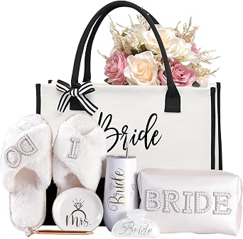 Bride Gifts Canvas Tote Bag, Bridal Shower Bachelorette Wedding Engagement Honeymoon Gift & Decoration