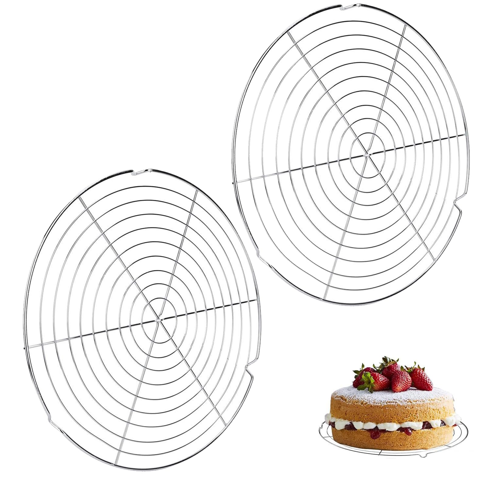 2 Pieces Round Cooling Rack, Stainless Steel Round Wire Oven Racks, Cooling Rack Dish Holder, Baking Cookie Rack, with Feet, for Cooling Baking Cooking Steaming, Metal Silver