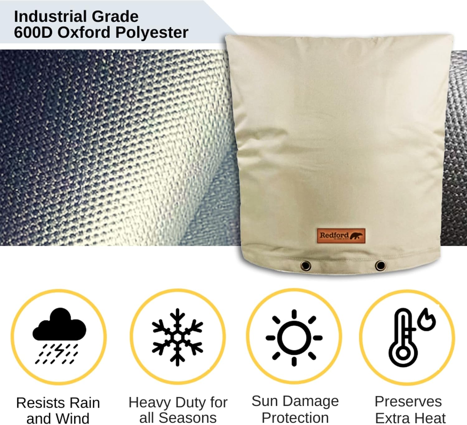 Redford Supply Co. Cold Snap (5°F) Double Wall Cotton Backflow Preventer Insulation Cover - Sprinkler Covers for Outside, Well Head Cover, Insulated Well Pump Cover (16"W x 32"H, Beige)