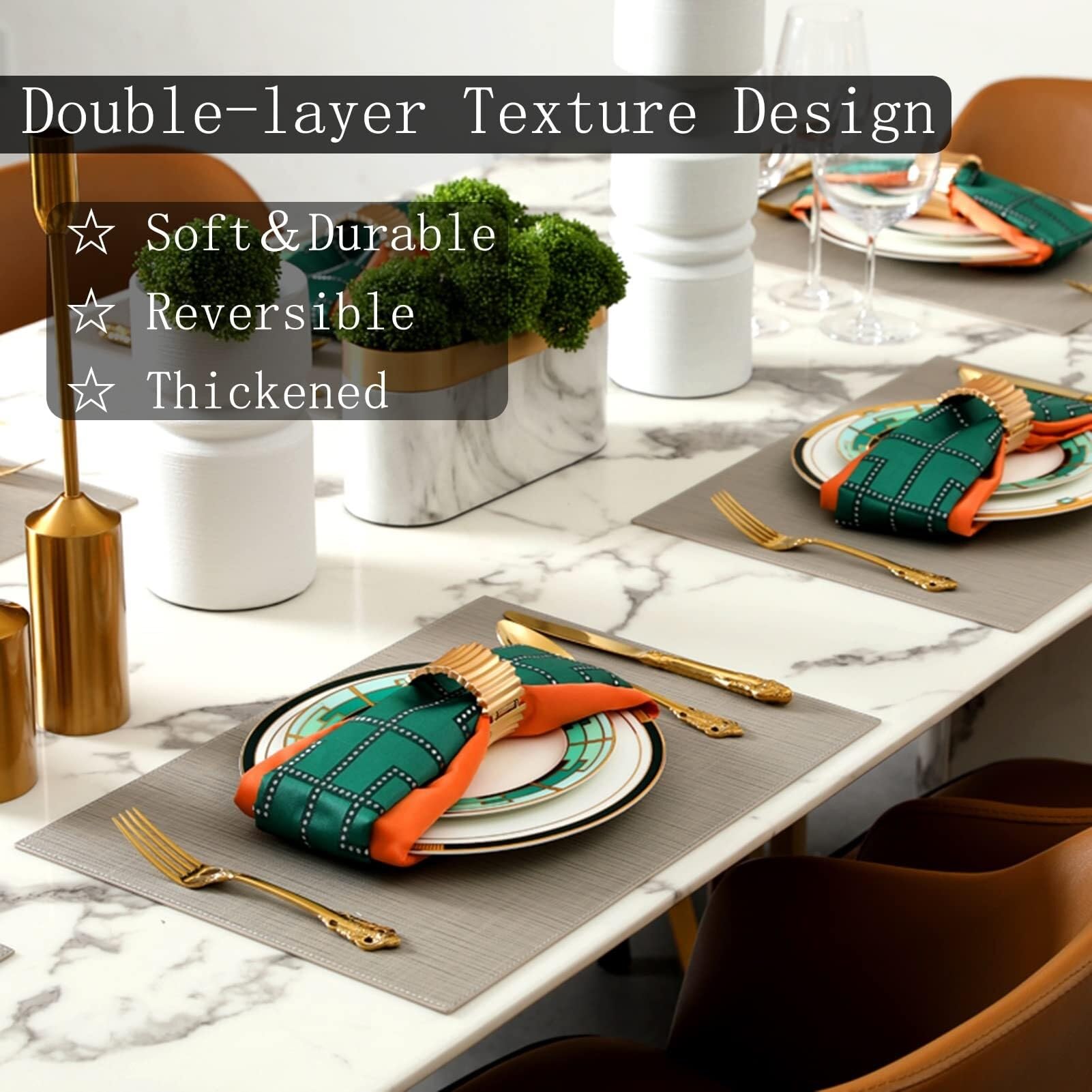 Lot de 4 sets de table en polyuréthane - Lavables - Antidérapants et faciles à nettoyer - En cuir synthétique - Décoration de cuisine - Gris