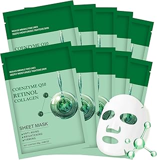 Pack of 10 Collagen Face Mask, Face Masks Skincare with Coenzyme Q10 Retinol Anti Aging Facial Masks Skin Care Hydrating F...