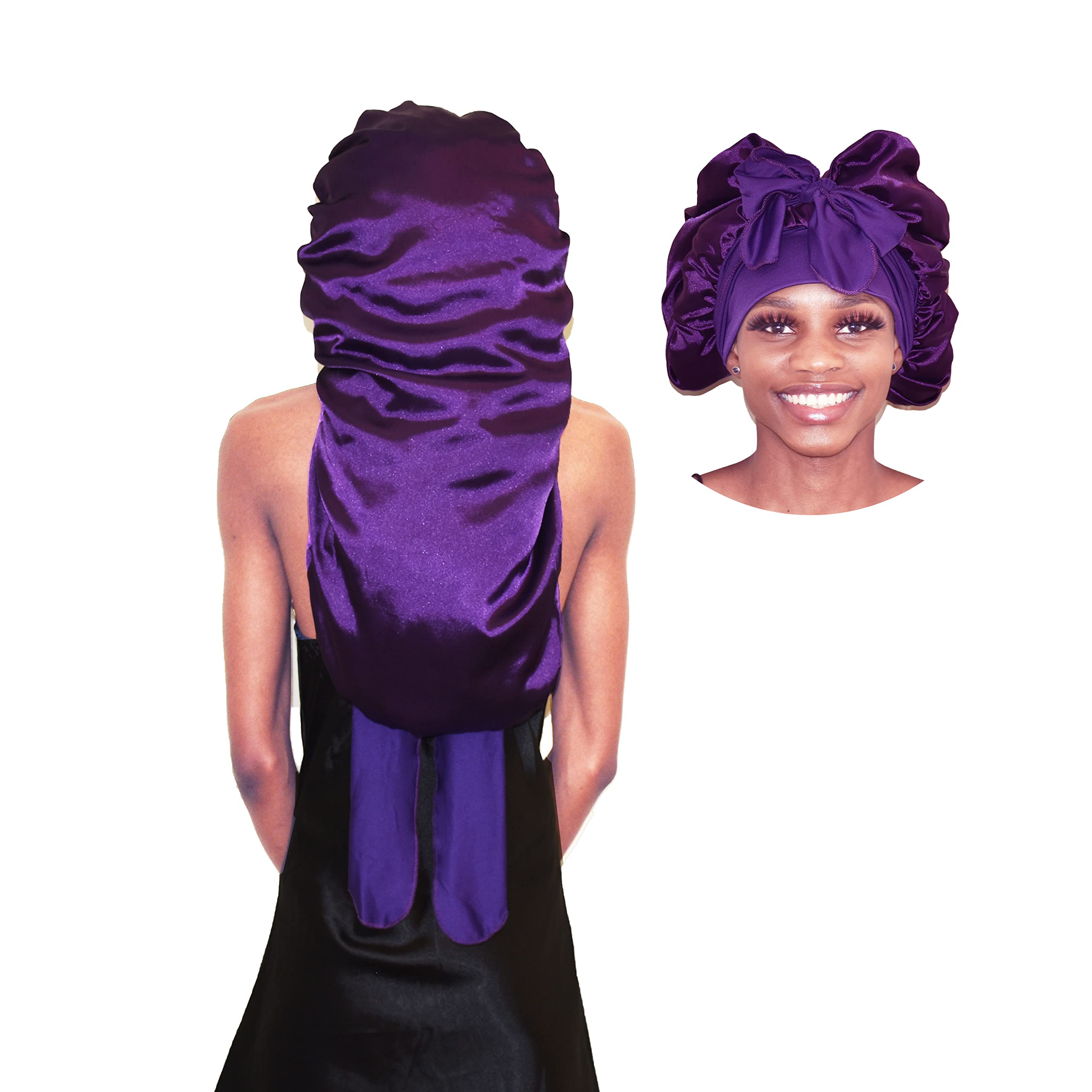 BONNET QUEENBonnet for Braids Silk Bonnet Satin Bonnet Braid Bbonnet for Sleeping Large Long Hair Bonnet Sleep Cap with Tie Band Dark Purple