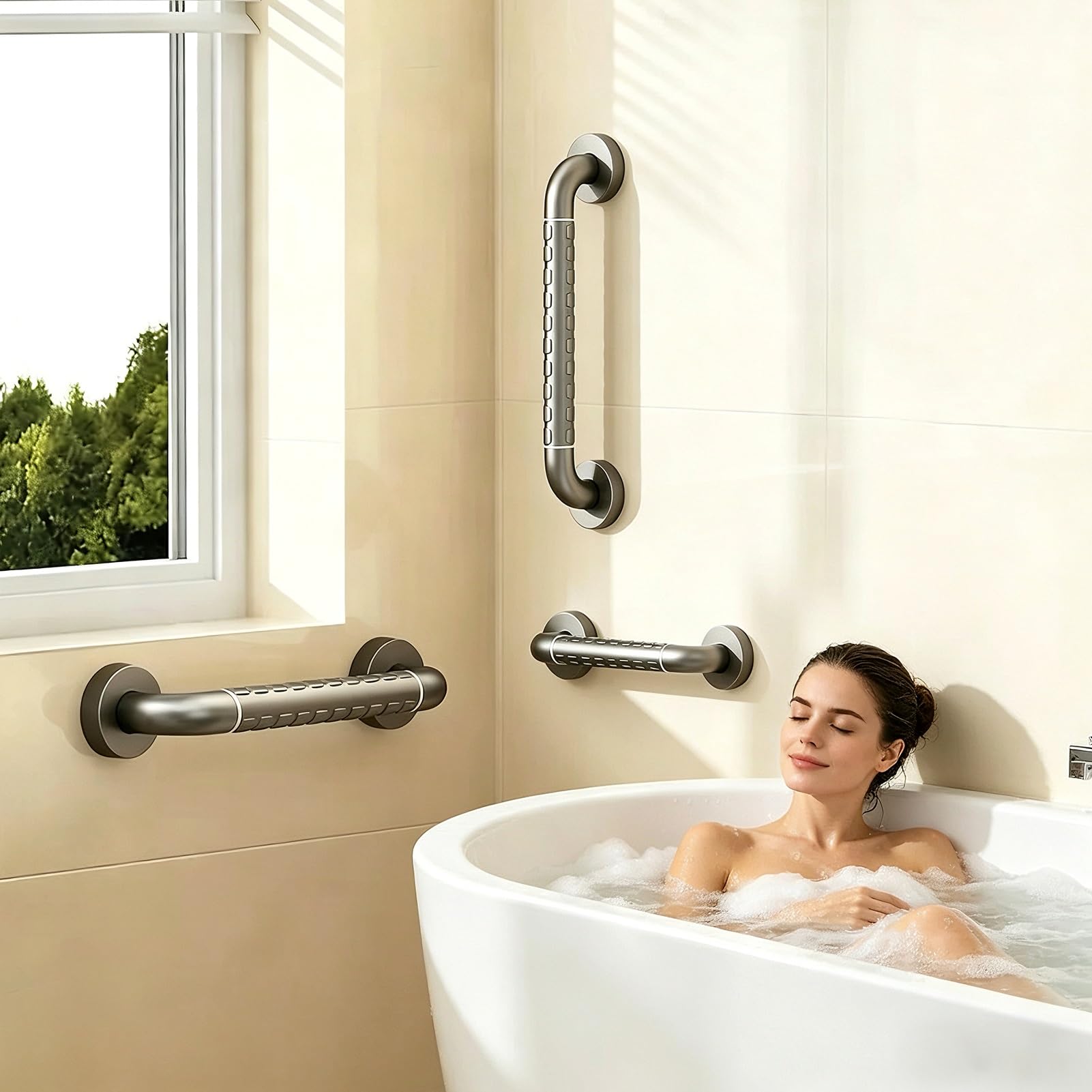 Barra De Agarre Para Ducha, Barras De Agarre Para Baño Grises, Barras De Agarre Antideslizantes Para Bañeras Y Duchas, Asidero De Ducha, Servicio Pesado(90cm)