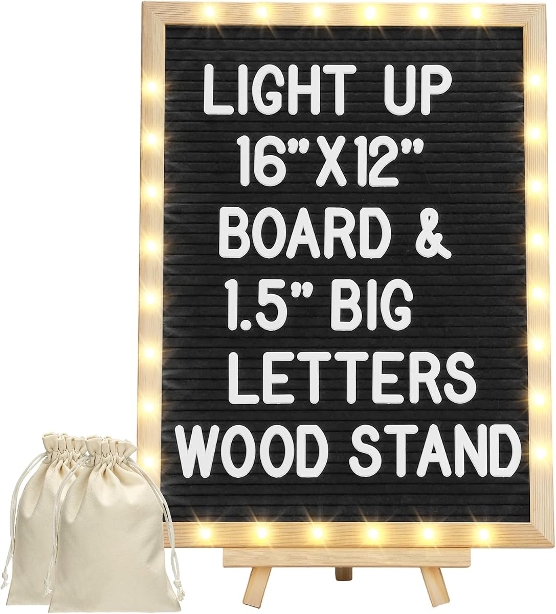 12"×16" Large Changeable Felt Letter Board with Lights, Big Letters, Stand