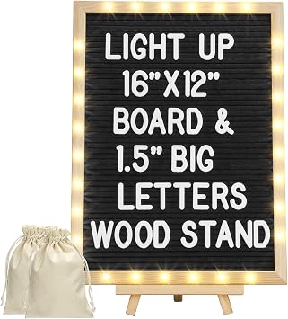 12"16" Large Changeable Felt Letter Board with Lights, Big Letters, Stand