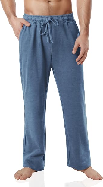 Ohoo Mens Sweatpants Casual Lounge Cotton Pajama Yoga Pants Open Bottom Straight Leg Male Sweat Pants with Pockets