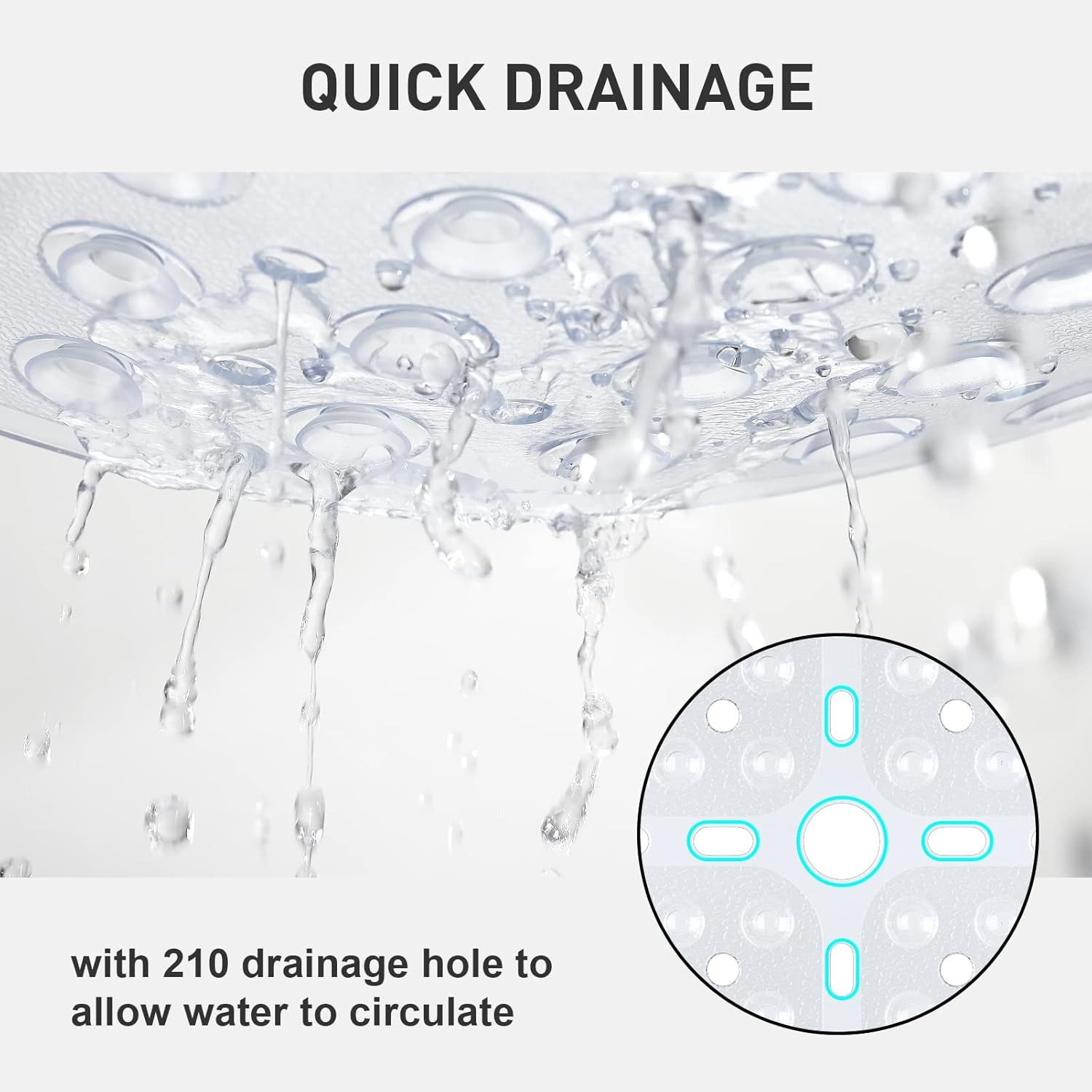 XIYUNTE Large Square Shower Mat Non Slip - 27 x 27 Inches Non Slip Shower Mats for Inside Shower, Square Shower Floor Mat with Suction Cups and Drain Holes, Machine Washable, Clear - Image 4