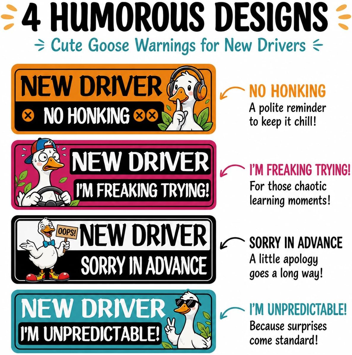 New Driver Magnet for Car, 4-Piece Funny Goose Sign Set image 3