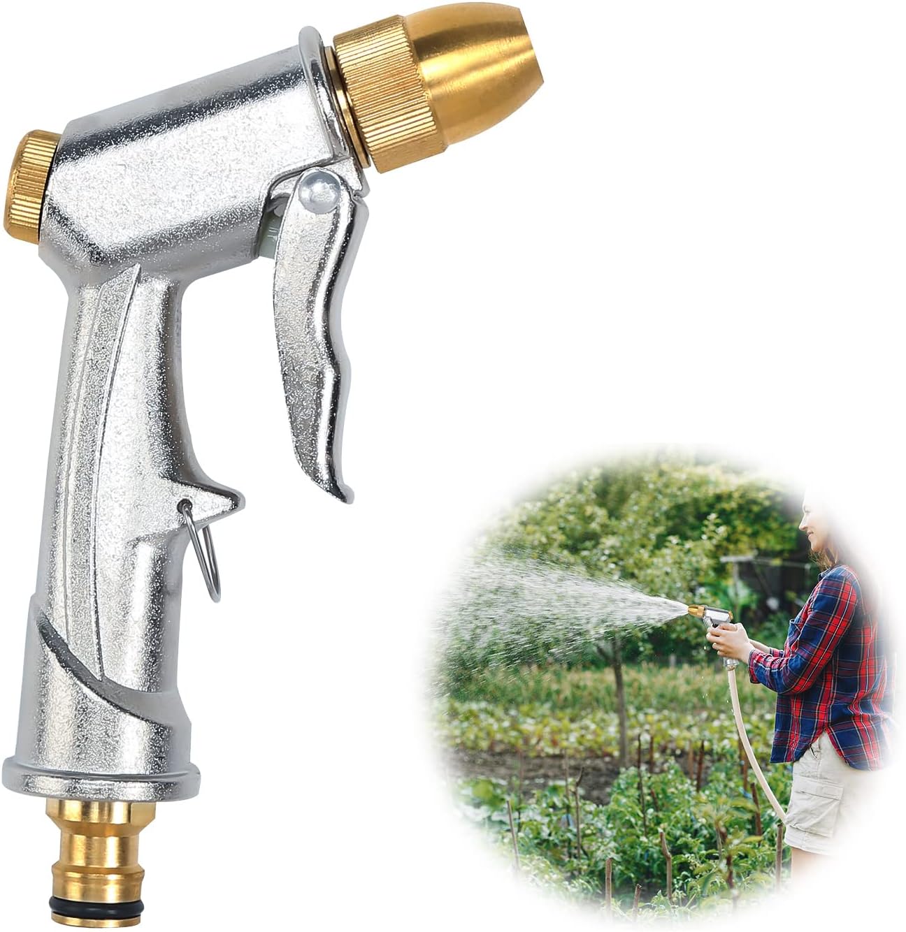 Heavy Duty Metal Garden Hose Nozzle 100% Metal Garden Hose Spray Gun Hose Spray Gun Metal for Car & Pet Washing, Plants Watering, Lawn and Garden Cleaning