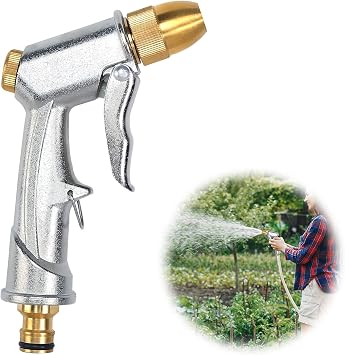 Heavy Duty Metal Garden Hose Nozzle 100% Metal Garden Hose Spray Gun Hose Spray Gun Metal for Car & Pet Washing, Plants Watering, Lawn and Garden Cleaning