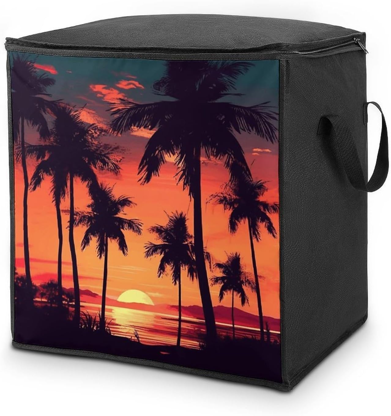 Palm Tree Summer Sunset Storage Bag Portable Closet Organizer Storage Bags Quilt Storage Bags with Zippered Breathable Storage Bag with Carry Handles for Blanket Pillow Bedding