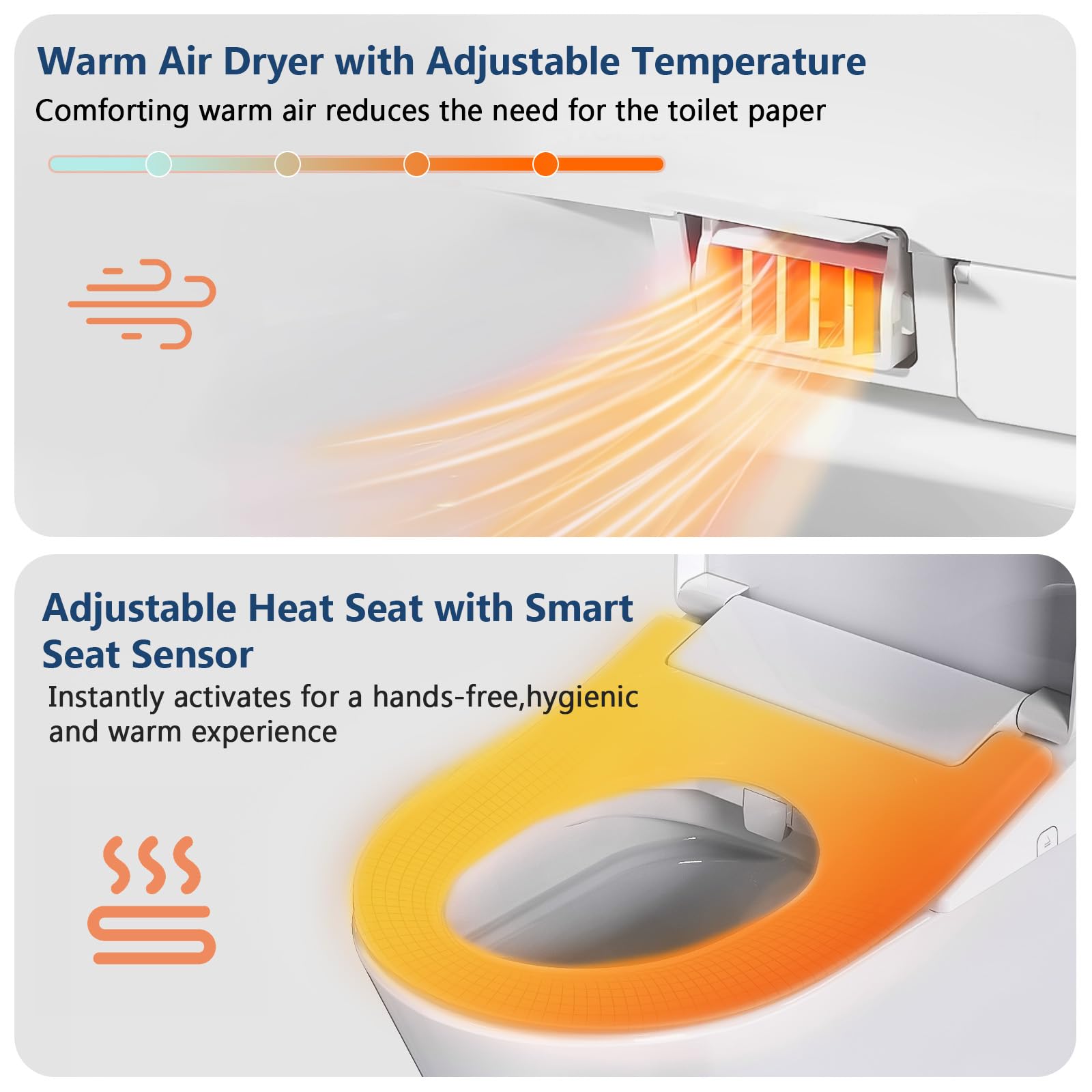 Elektroniczny bidet do toalety z podgrzewanym siedziskiem i miękkim zamknięciem, wydłużona inteligentna deska sedesowa, niekończąca się ciepła woda, cicha praca, bezprzewodowy pilot zdalnego