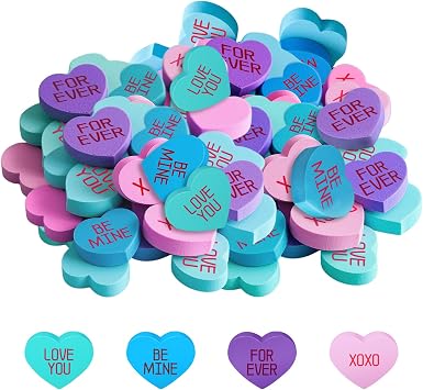 100 Pieces Valentines Day Erasers Conversation Heart Erasers Cute Eraser for Classroom, Valentines Day Classroom Exchange Gift