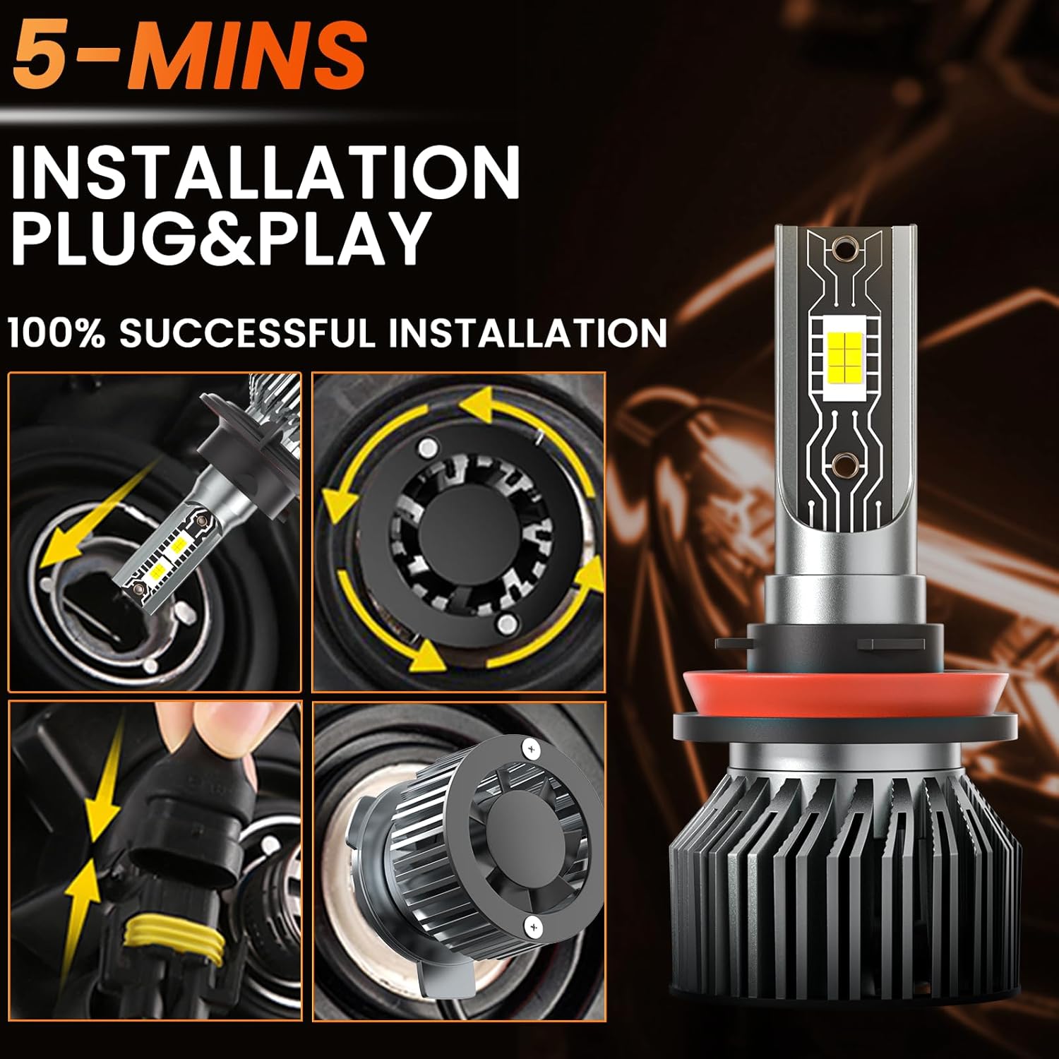 Driving Light Bulb Fit for Dodge RAM 1500 2500 3500 2019 2020 2021 2022 2023 High Low Beam Fog Light Bulbs Combo Pack,6500K White Car Lamp Kit,Plug and Play,IP68 6-Pack