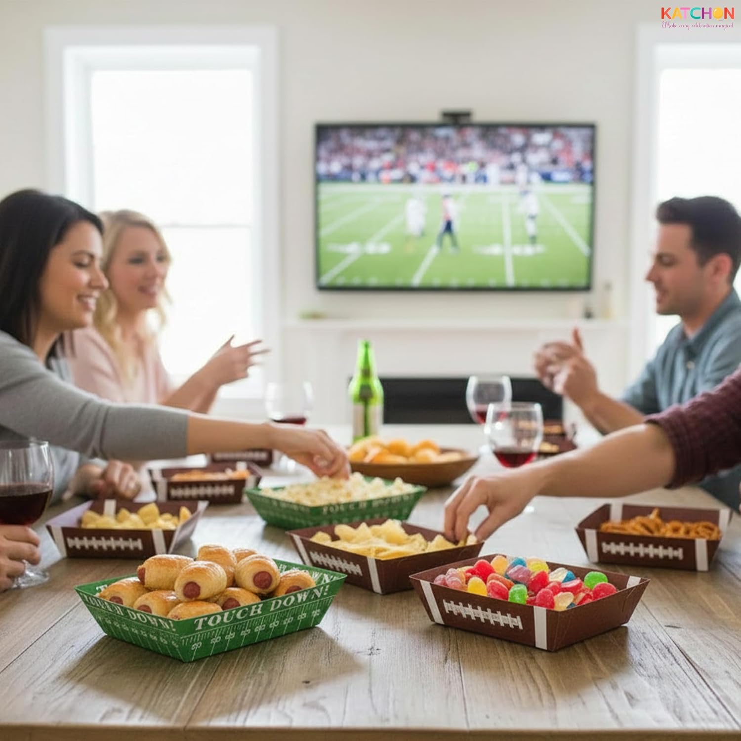 KatchOn, Football Party Favors & Supplies - Pack of 50 | Paper Food Tray, Disposable Serving Boats for Football Birthday Party, Football Theme Party Favors for Gameday, Sport, Party Decorations