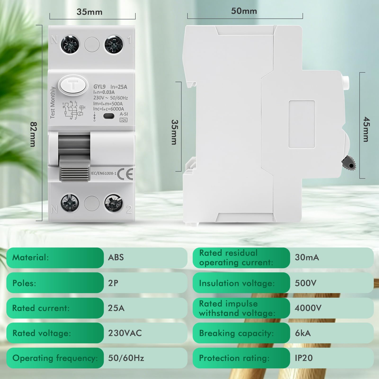 Disjoncteur différentiel 30mA 25A 2 pôles Type A-SI | électromagnétique super immunisé 2P 6kA RCCB AC230V interrupteur différentiel avec protection contre les fuites électriques