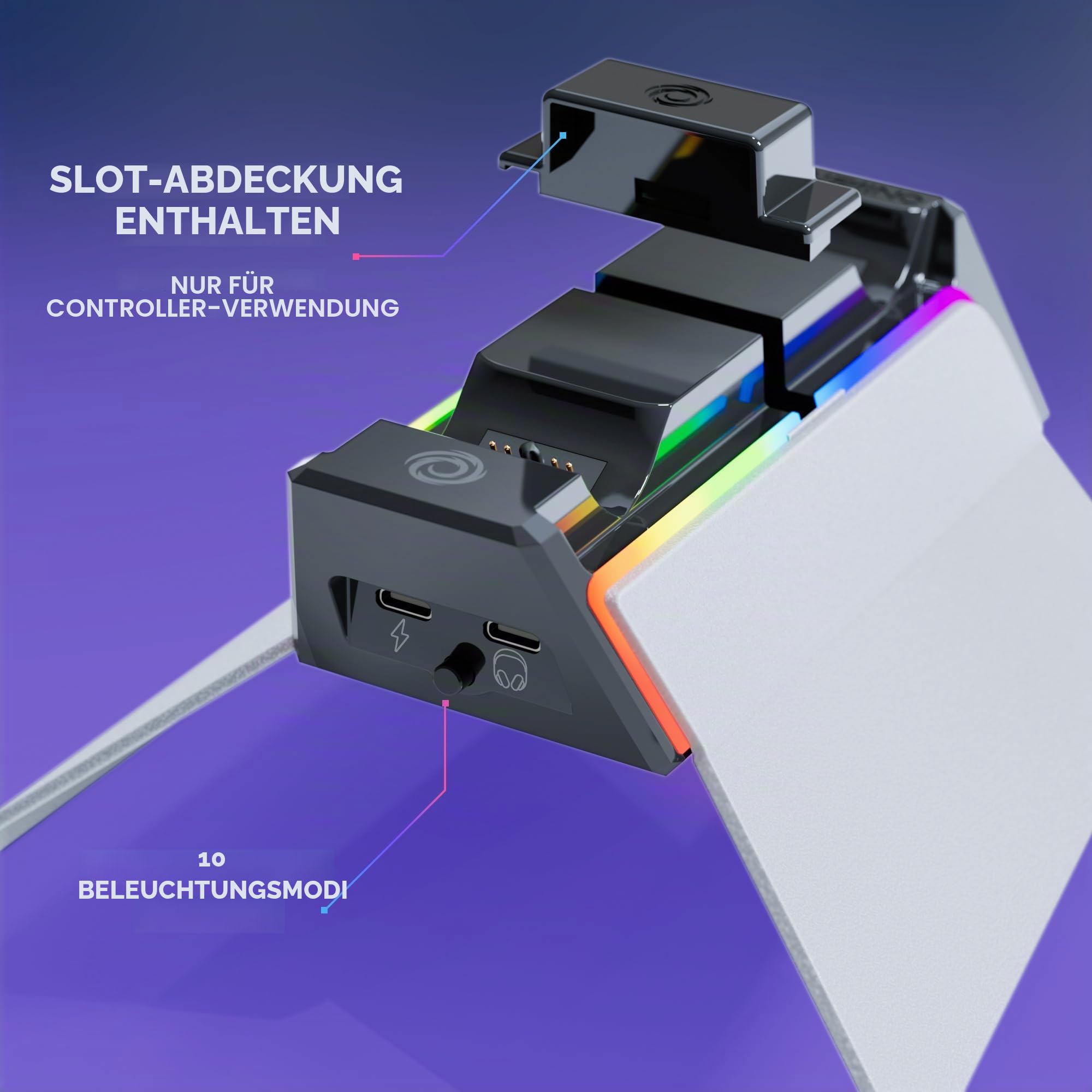 Ladegerät für PS5-Controller – Schnellladestation, 2 Stunden mit Halterung für Controller und PS5-Zubehör, Doppel-Ladegerät kompatibel mit DualSense, abnehmbare Halterung für Kopfhörer