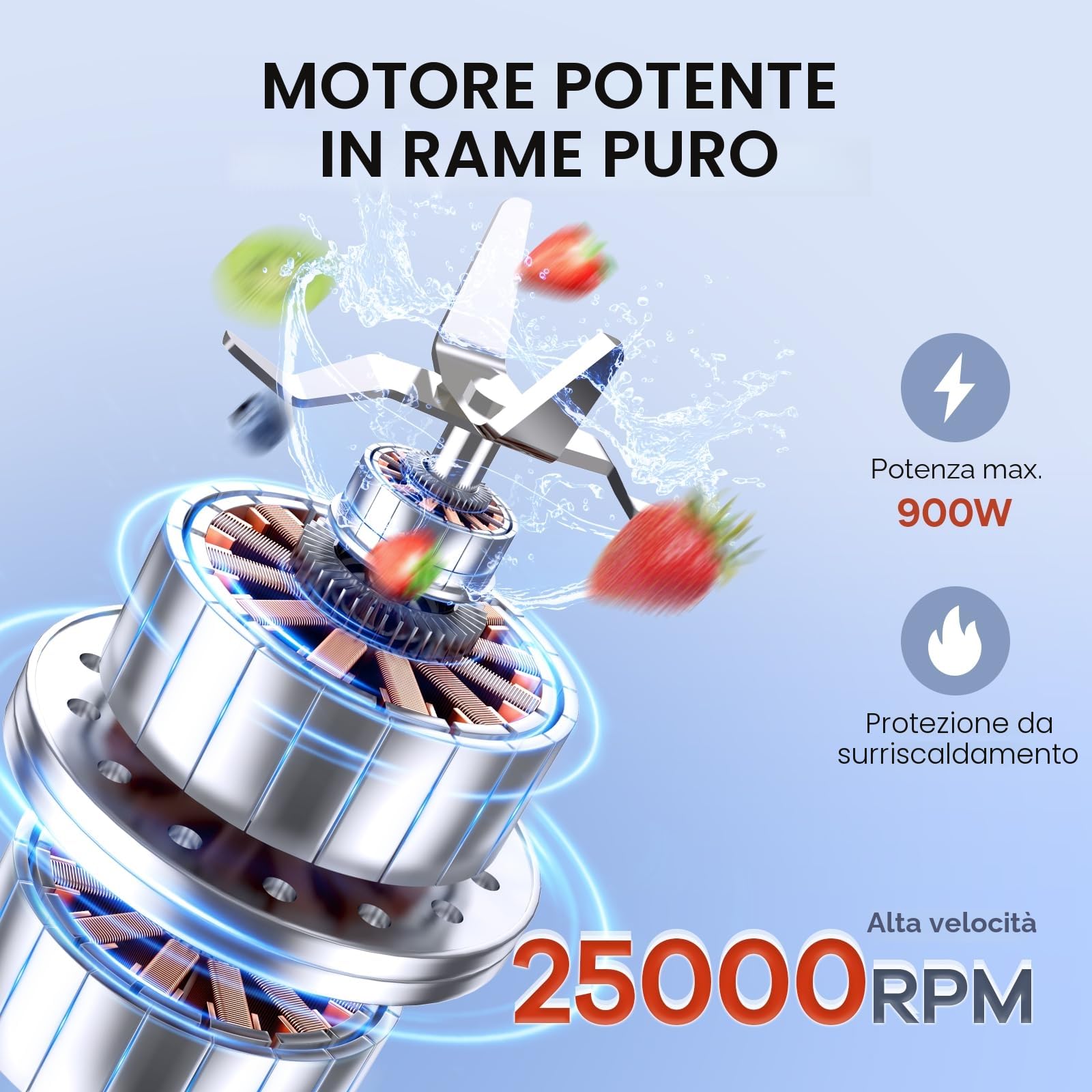 Ganiza Frullatore, 900 W, mini frullatore con 3 bicchieri portatili (2 × 500 ml & 1 × 700 ml), lama a quattro lame in acciaio inox, senza BPA, facile da pulire, frullatore elettrico per shake