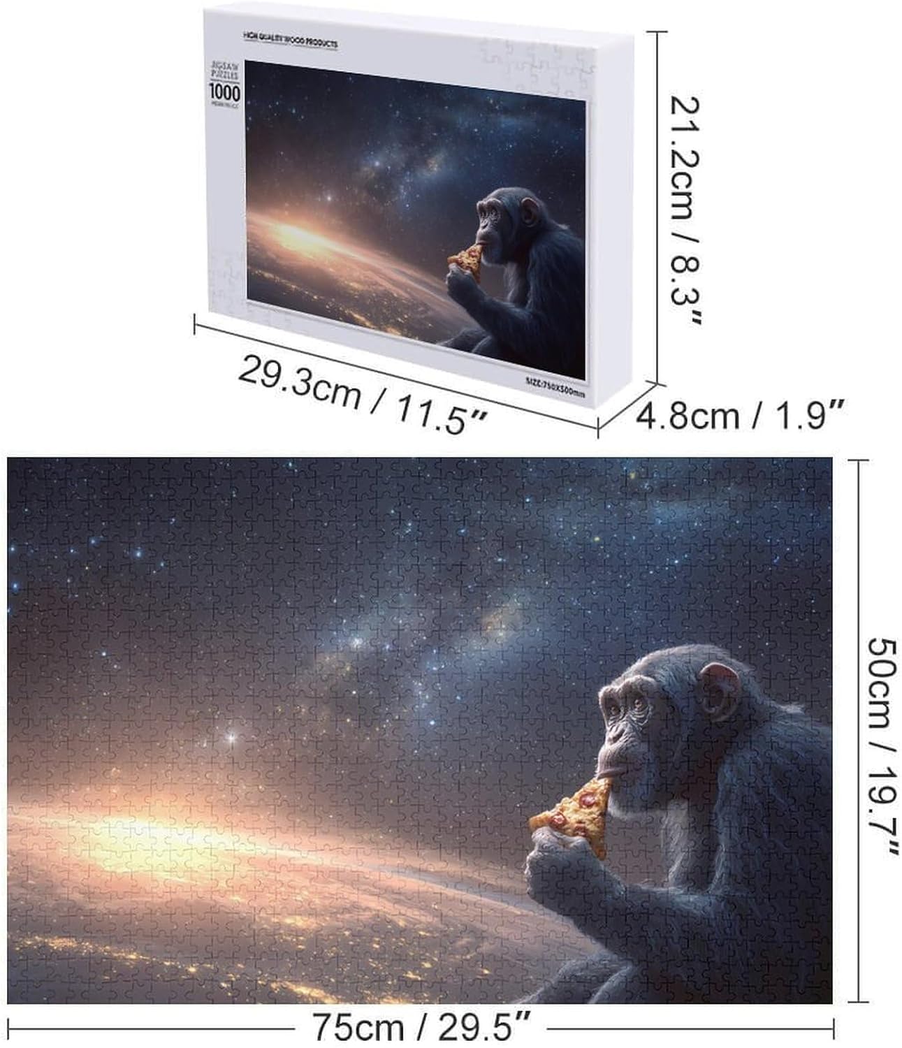 Funny Chimpanzee Spacees Galaxy Monkey Puzzles for Adults 1000 PCS Wooden Jigsaw Puzzle Wall Decor Christmas