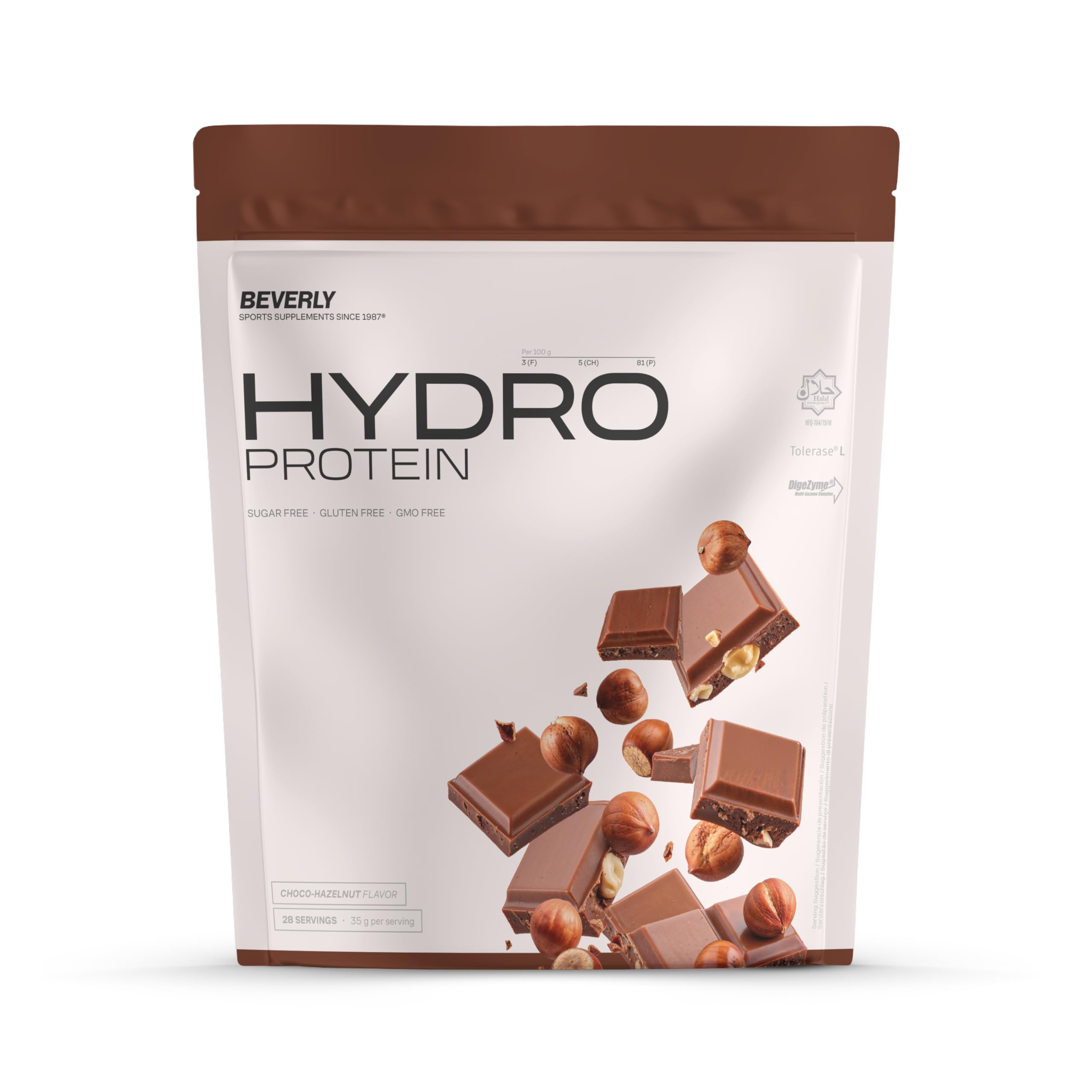 Beverly HYDRO PROTEIN - Protéines de lactosérum hydrolysées avec Digezyme et Tolerase - 1 kg - 29 g de protéines par portion - 28 portions - Excellente digestibilité - Saveur (Chocolat noisette)