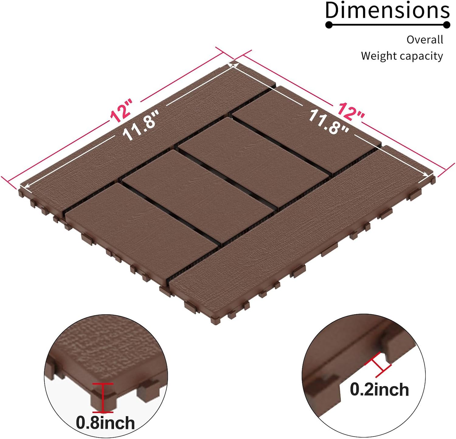 Stylish Interlocking Foam Flooring Tiles, Grey and Brown EVA Floor Mats, 11.81x11.81x0.79 Inch Puzzle Mat with Non-Slip Interlocking Deck Tiles Surface, for Home Gym Kids Playroom Garage and Basement