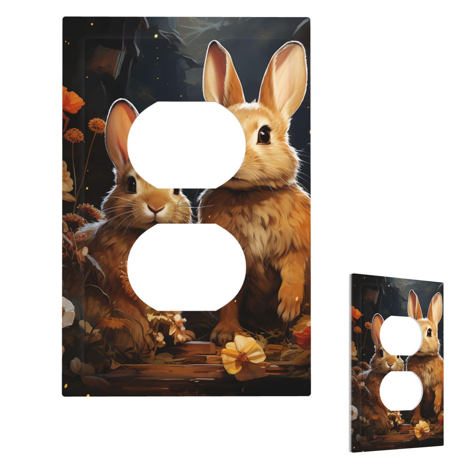 Flowers and Rabbits in The Garden Wall Plate Cover Duplex, Modern Decorative Light Switch Cover Unbreakable Receptacle Outlet Covers for Living Room Bedroom Decor