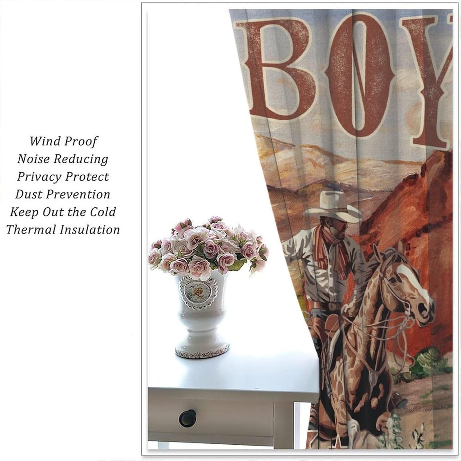 Cowboy Blackout Curtains for Boys,Retro Country Western Canyon Desert Wild Cowboy Adventure Farmhouse Window Treatments for Boys Teenage Bedroom Living Room 42x54in