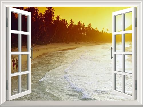 Miniatura 2 de wall26 Adhesivo mural de pared con diseño de olas de playa con puesta de sol y palmeras, 24 x 32 pulgadas