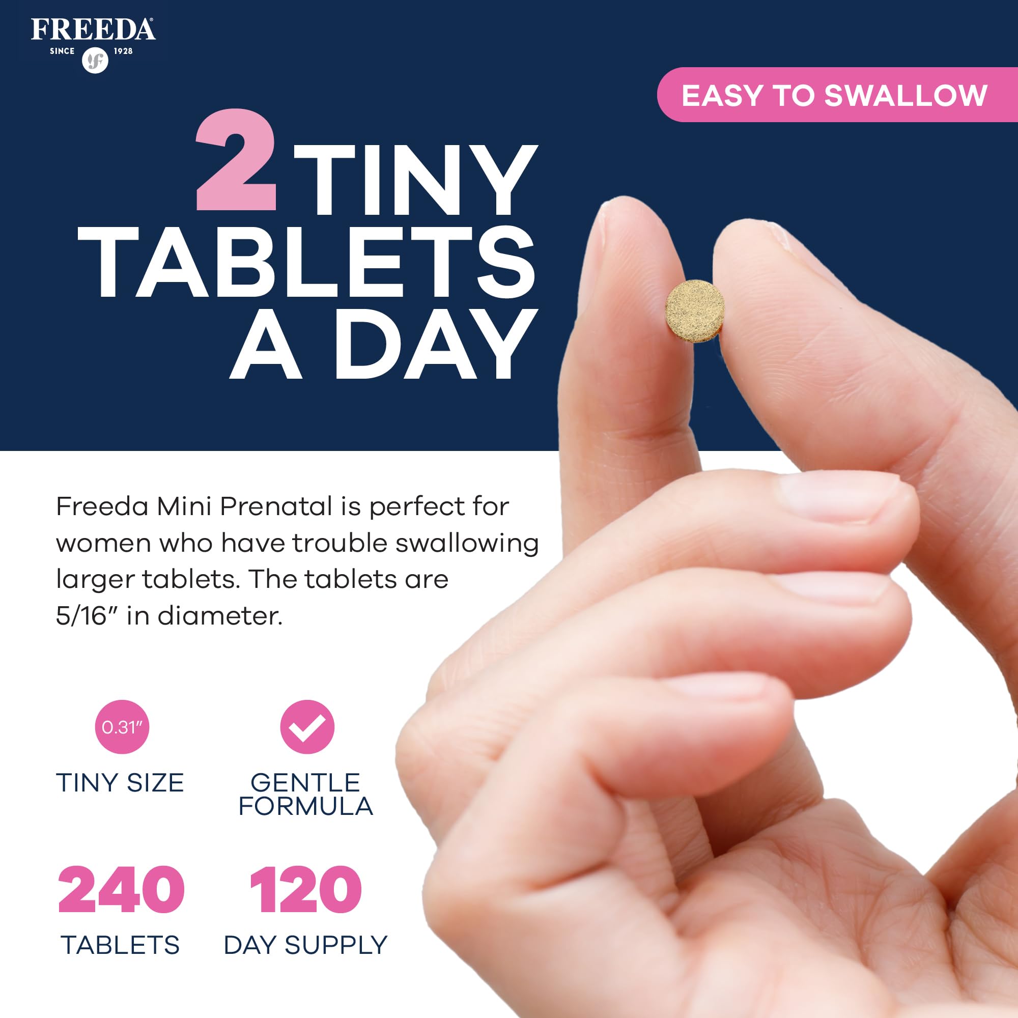 FREEDA Mini Prenatal Vitamins for Pregnant Women – 240 Tiny Tablets — Amazon image 4