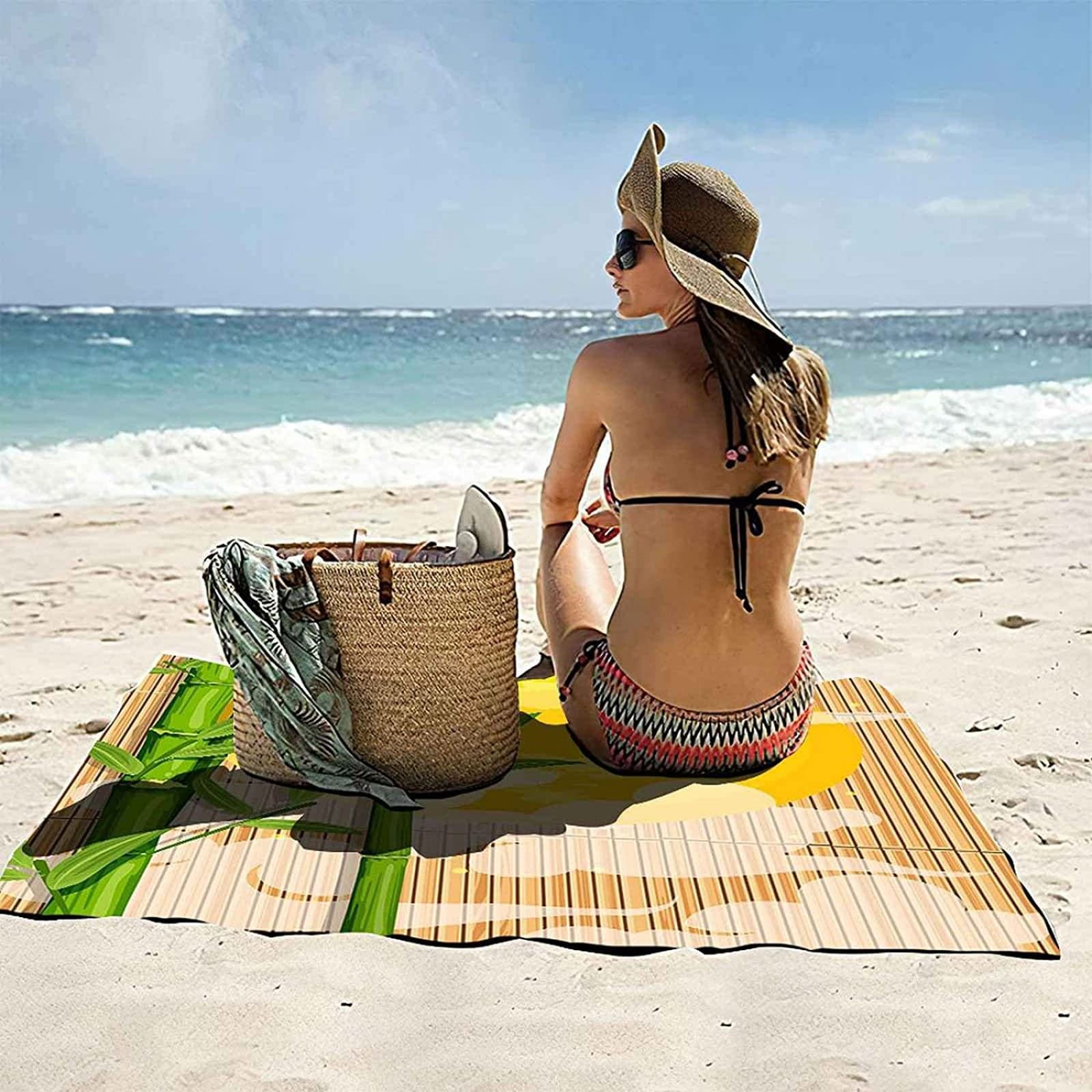 Strandtuch Bambus, Mikrofaser Strandtuch Gelb Handtuch Extra Groß 200x200 cm Badetuch Strandhandtuch Schnell Trocknendes Sandfreies Weiches Saunatuch, reisehandtuch, Badehandtuch