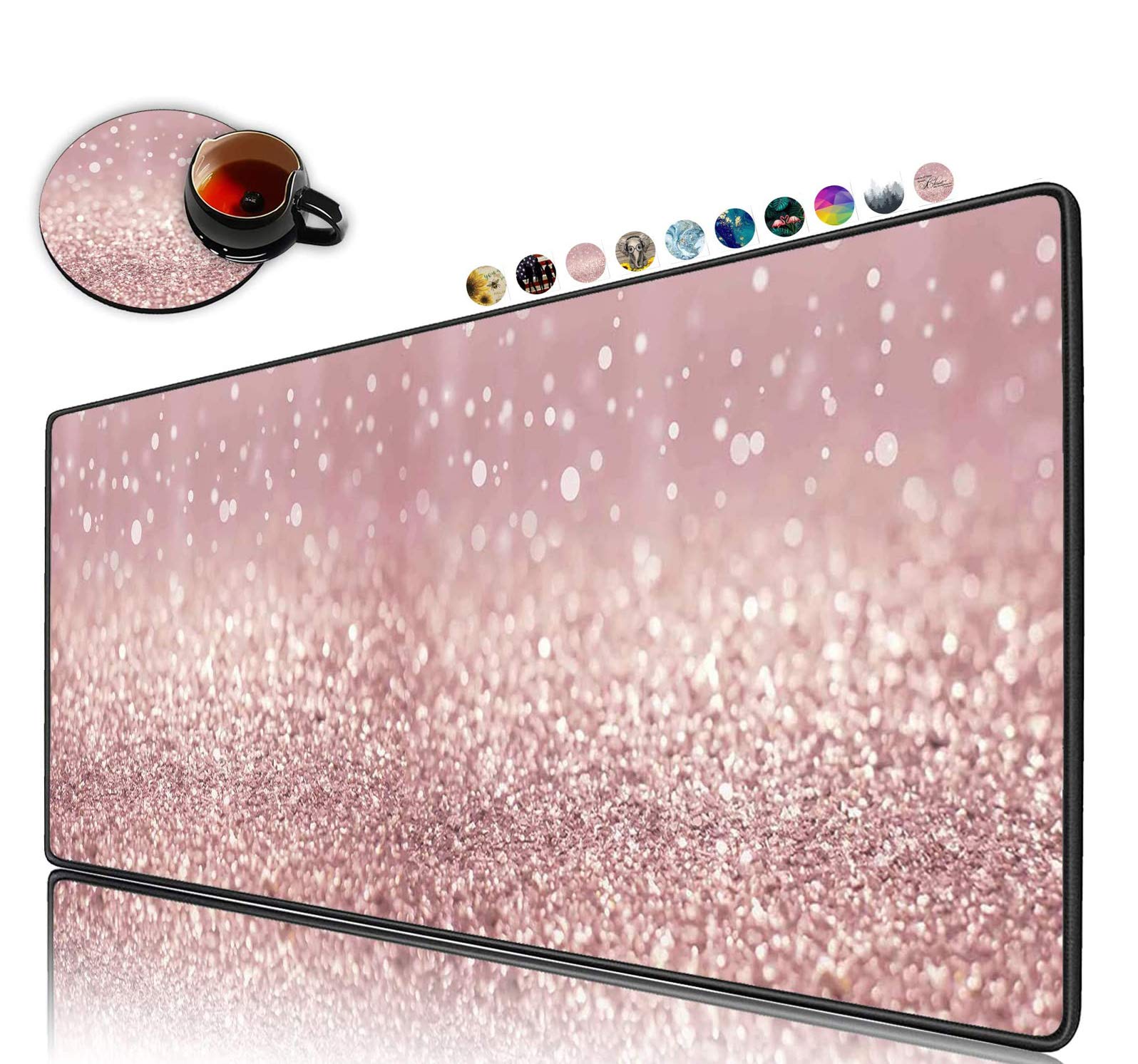 Extended Gaming Mouse Pad and Coaster, Large Non-Slip Rubber Base Mousepad with Stitched Edges, Waterproof Mouse Mat Desk Pad for Work, Game, Office,