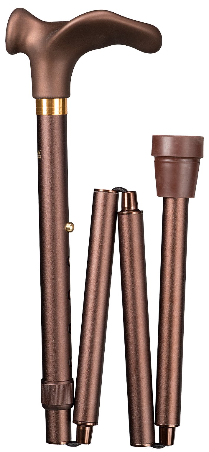 Gehstock DELUXE COMFORT Faltstock, anatomisch geformter Griff mit Soft-Beschichtung,Stock aus stabilem Leichtmetall, matt-braun, faltbar, höhenverstellbar, Spezial-Gummipuffer, rechte/linke Hand., Tragerichtung:LINKS