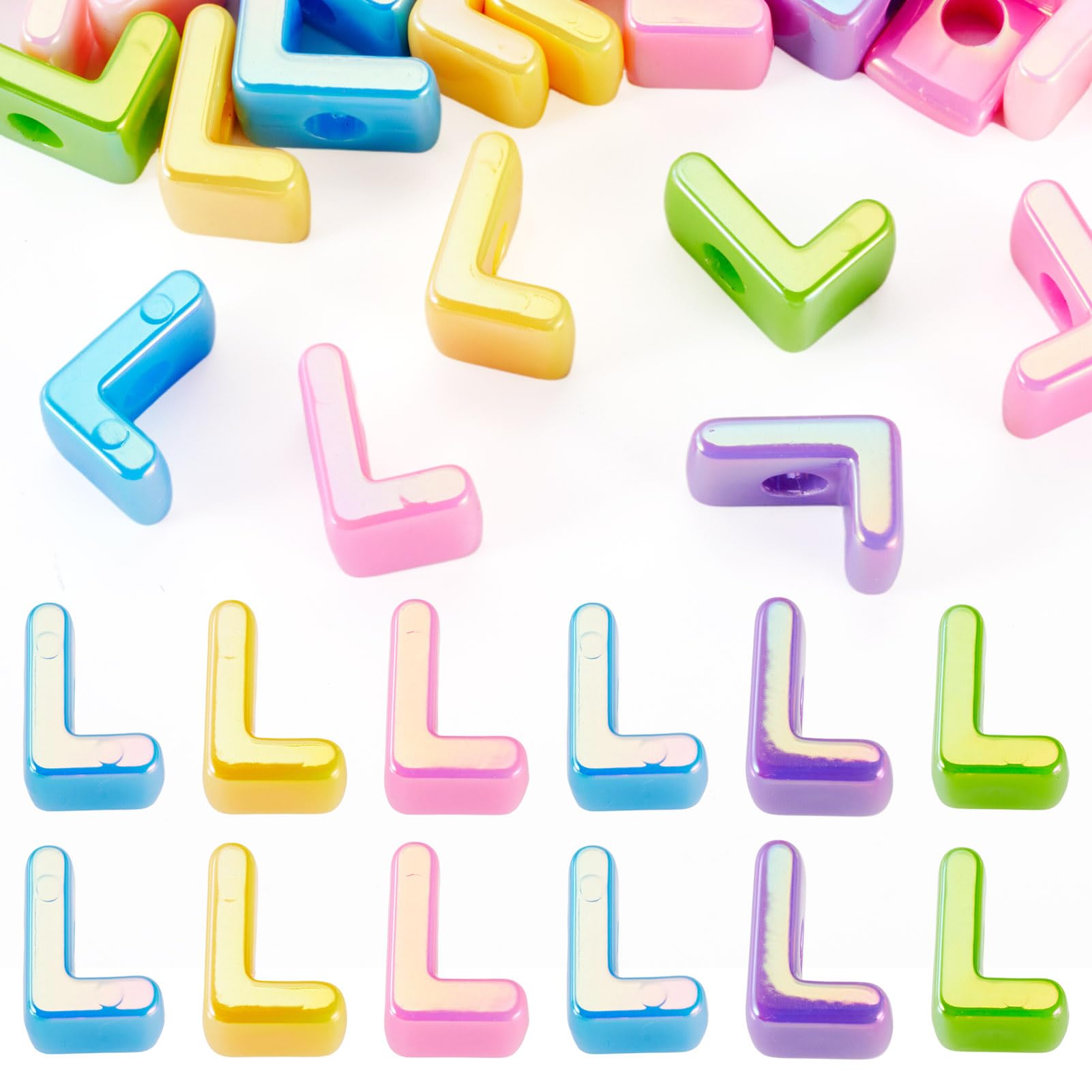 20Pcs Large Acrylic Letter Beads, Big Iridescent Letter Alphabet Beads, 3D Acrylic Letter Slide Bead Colorful Large Hole European Bead for Jewelry Making Name ID Craft — image 1