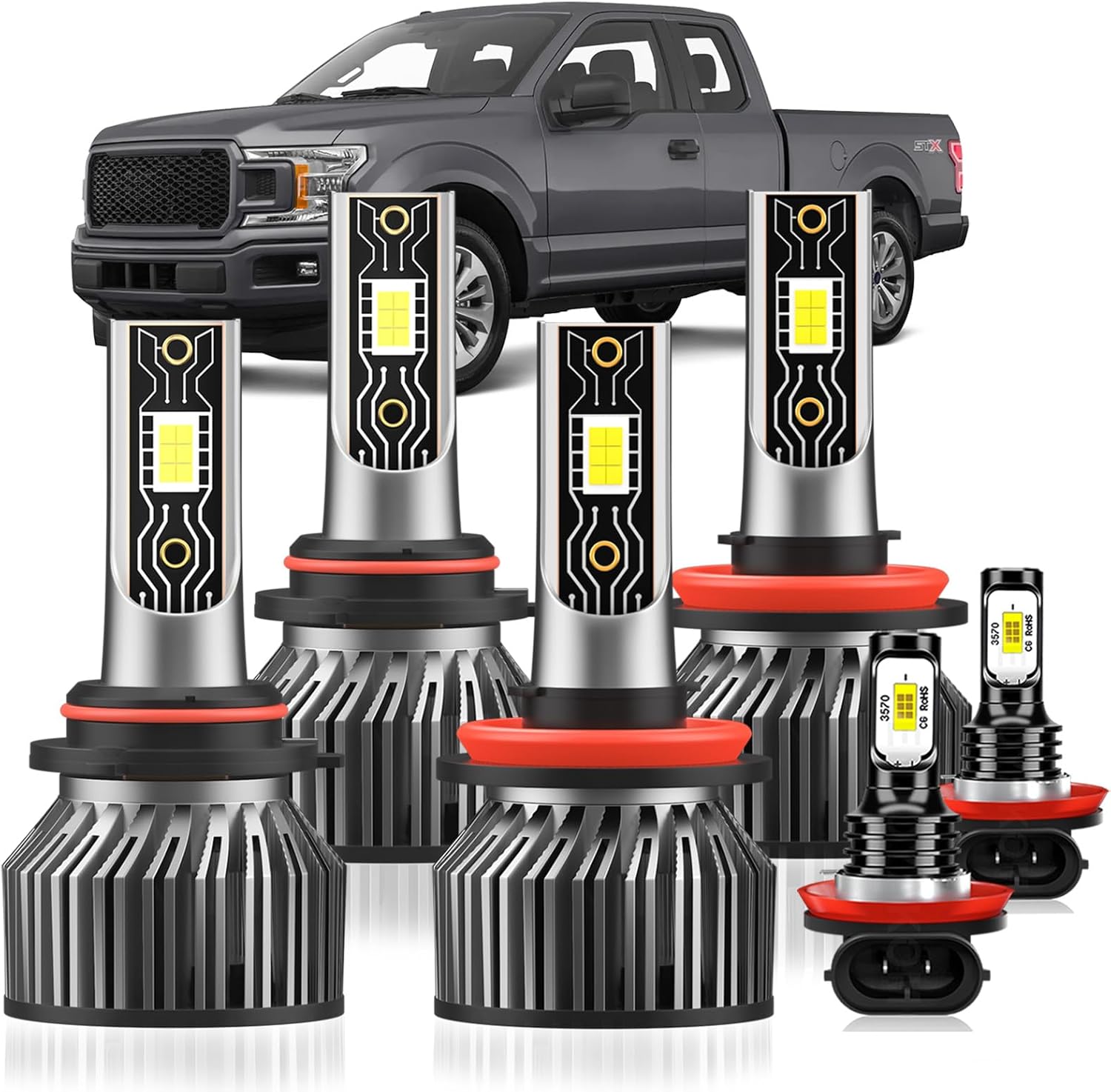 Fits for RAM 1500/2500/3500 (2019-2025), Car Light & Fog Light Bulbs Combo Kit,With Cooling Fan 600% Upgrade Easy-Install Plug & Play 6-Pack