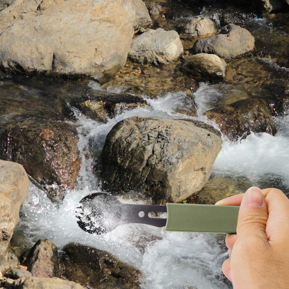 DeBizz Camping Utensils,Travel Utensil   7 in 1 Stainless Steel Camping Spork,2 Pack Multi Function Camping Spoon Fork Knife Combo for Camping Hiking Backpacking Hunting (Black   Gray) Photo