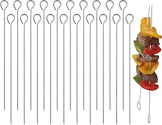 20 PCS BBQ Metal Skewers, 20cm Food-Grade Stainless Steel Kebab Skewers, Reusable Skewers Sticks for Air Fryer, Long Metal Skewer for Meat Vegetables Oven Halloween Christmas Party Turkey