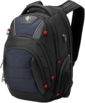 Swissdigital Design Mens Laptop Backpack for Women,Large Capacity Business Travel Backpack Black/Blue | J14-12
