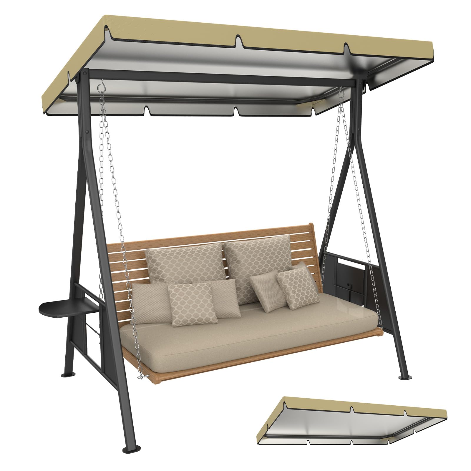 M METERXITY 1-Pack Swing Replacement Canopy, 6.2x4x0.5 Inch 600D Thicken Oxford patio swings with canopy Waterproof Fabric for Outdoor Garden/Yard/Park/Porch/Patio [Khaki]