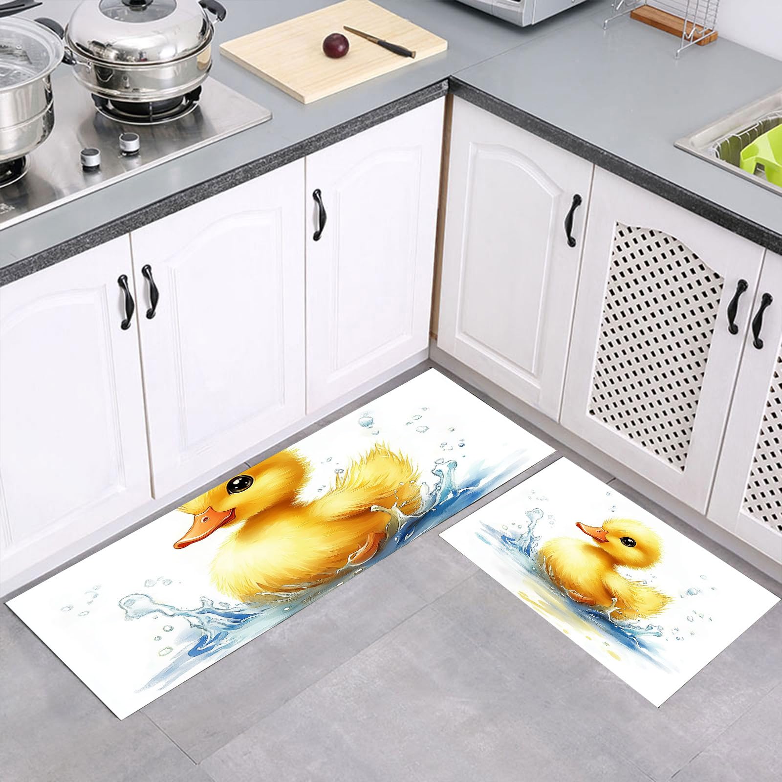Tapis de cuisine antidérapant : fini les glissades grâce au lot lavable jaune aquarelle